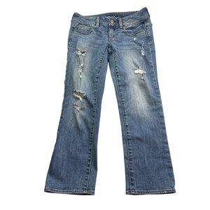 American Eagle Outfitters Womens Distressed Artist Cropped Jeans 6 Medium Wash